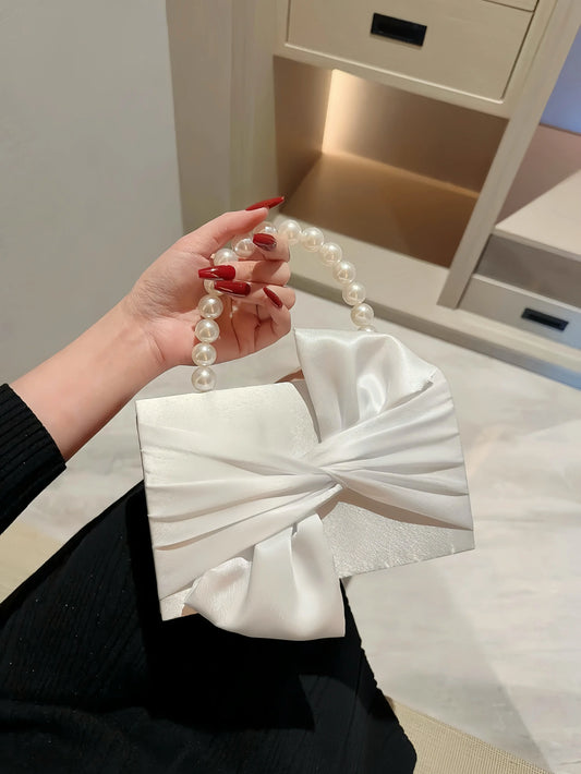 Lady Exquisite Flower Evening Bag white Wedding Bag Faux Pearl Handheld Banquet Bag Evening Bag Party Bag Prom Bag Dress Bag Little Addiction