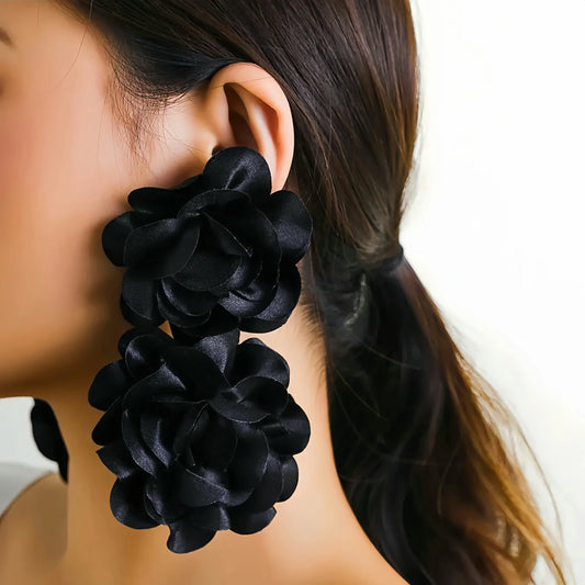 Exaggerated Big Fluffy Fabric Flower Petal Drop Earrings for Women Trendy Elegant Earring Wed Bridal Y2K Jewelry Accessories New Little Addiction