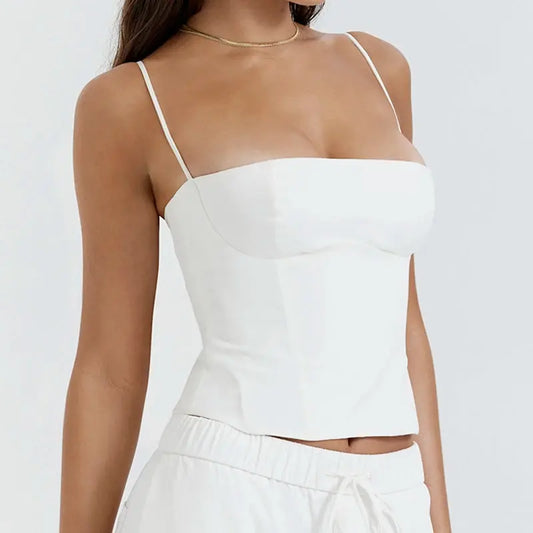 Summer Backless Zip Up Bustier Crop Tops Elegant Vintage Skinny Corset Tank Tops Y2K Women Chic Spaghetti Strap Camis Clubwear Little Addiction