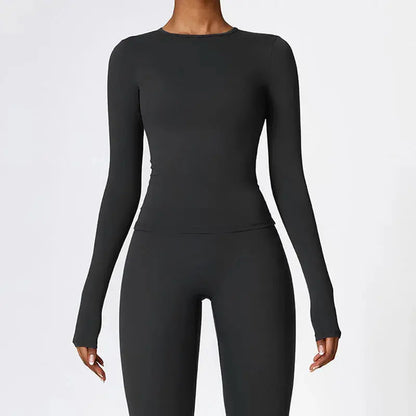 NCLAGEN Yoga Shirts For Women Long Sleeve Winter Fitness Running Gym Clothes Workout Dry Fit Breathable High Elastic Sports Top Little Addiction